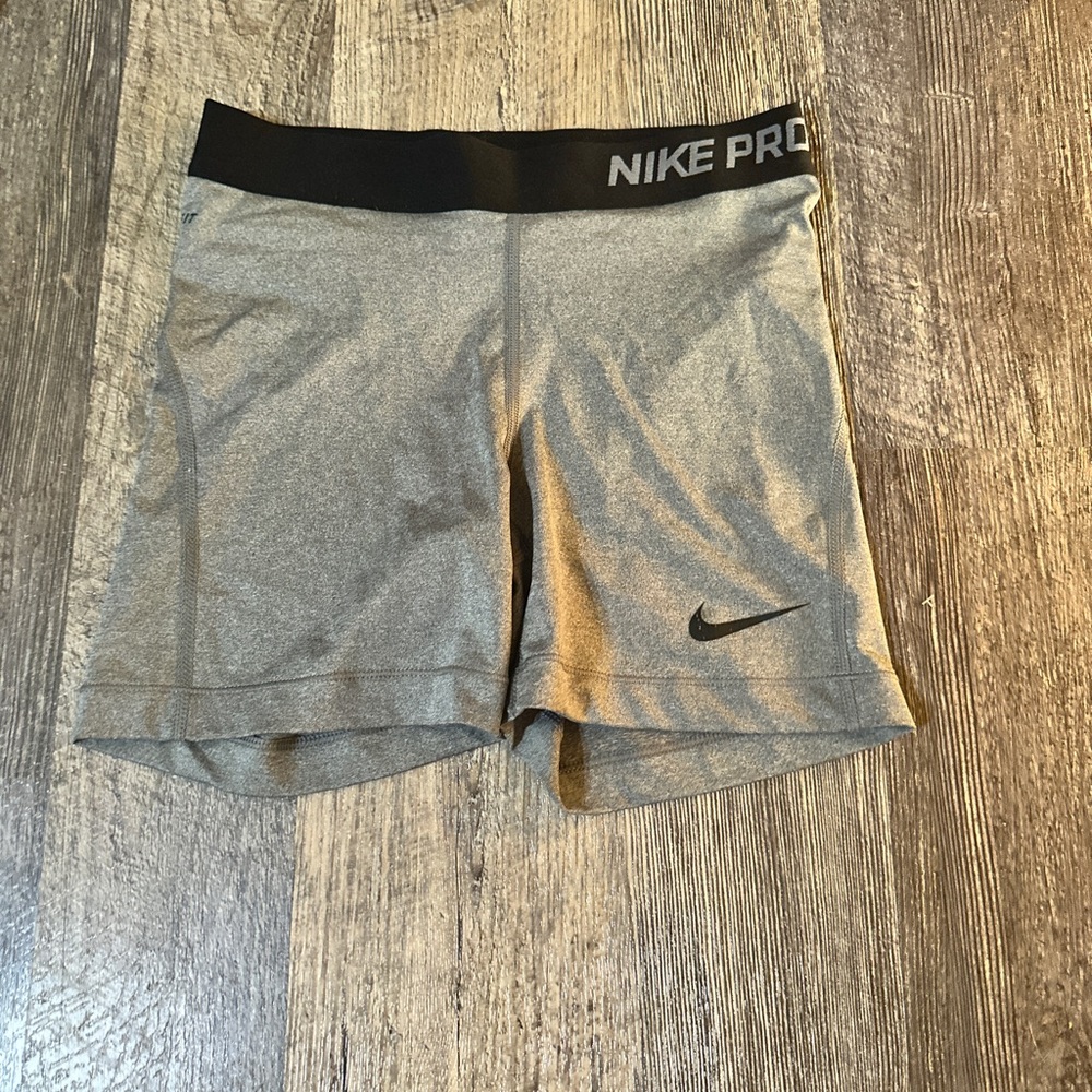 Nike Women's Gray Pro Compression Bike Shorts with Black Waistband